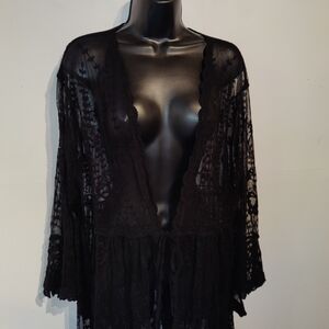 Miss Selfridge Asos Elegant Black Lace Robe Or Coverup L